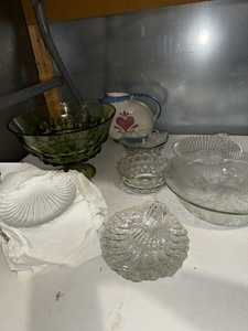 lot 124 image: Assorted Glassware Lot Compote, Bowls, and Pitcher