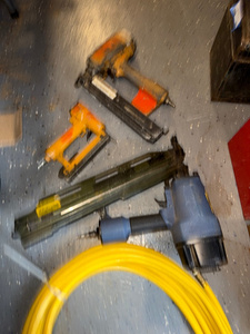 lot 154 image: Lot of 3 Pneumatic Nail Guns with Air Hose