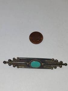lot 40R image: Mexican Silver .800 Turquoise Brooch 14.44 Grams