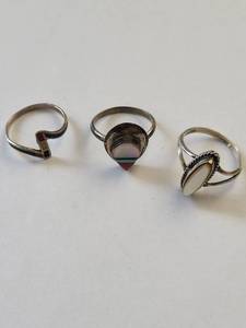 lot 45R image: Set of 3 Mexican .800 Silver Rings with Inlay Designs