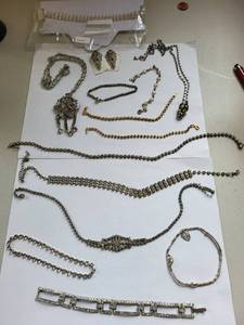 lot 64R image: Rhinestone Jewelry Lot - Necklaces, Bracelets, and Earrings Assortment