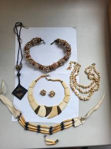 lot 71R image: Collection of Bone and Shell Necklaces with Earrings