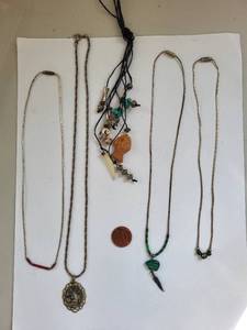 lot 88R image: Set of 5 Gemstone Necklaces with Malachite, Turquoise, and Abalone Shell