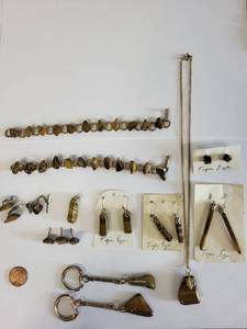 lot 97R image: Tiger Eye Jewelry Lot Including Earrings, Bracelets, Pendant, and Key Chains