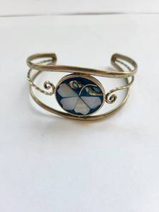lot 110R image: Mexican Silver .800 Cuff Bracelet with Inlaid Floral Design, 11.69g