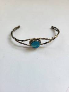 lot 113R image: Mexican Silver 1800 Cuff Bracelet with Blue Stone, 5.71 Grams (Not Marked)