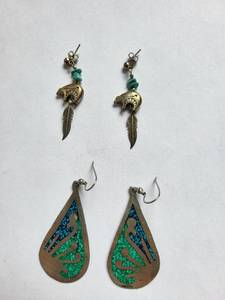lot 123R image: Pair of Mexican Silver .800 Turquoise and Malachite Earrings