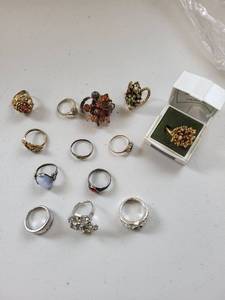 lot 130R image: Collection of 13 Vintage Costume Jewelry Rings Assorted Designs
