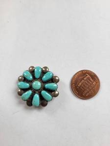lot 134R image: Sterling Silver Zuni Turquoise Brooch Pendant 5.5 Grams