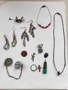 lot 137R image: Turquoise Jewelry Lot with Necklaces, Earrings, Ring, and Pendants