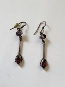 lot 155R image: Sterling Silver Amethyst and Garnet Earrings, 3.87 Grams