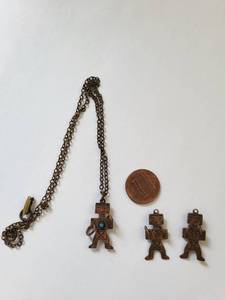 lot 173R image: Copper Turquoise Kachina Doll Necklace with 2 Pendants 18 Inch Chain