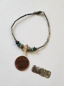lot 176R image: Sterling Silver Turquoise Bracelet 7in and Stamped Silver Pendant