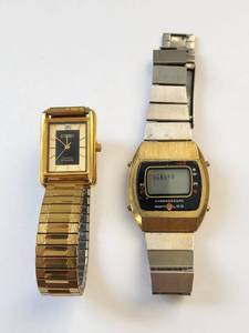 lot 181R image: Lot of 2 Vintage Wristwatches - Gitano Quartz Diamond and Chronograph LCD
