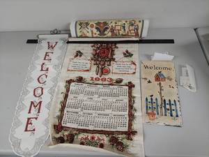 lot 11E image: Vintage 1963 Calendar & Folk Art Welcome Sign Lot
