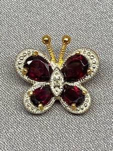 lot 5B image: Sterling Silver 925 Butterfly Brooch with Red Stones