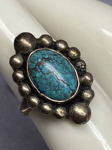 lot 11B image: Sterling Silver 925 Turquoise Ring with Intricate Design, Size 5