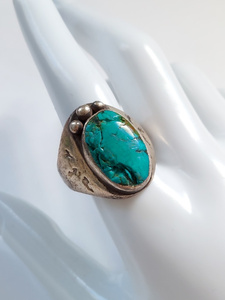 lot 2R image: Mens Sterling Silver Turquoise Ring, Size 11.75, 20g