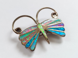 lot 23R image: Zuni Sterling Silver Butterfly BroochPendant with Opal Inlay