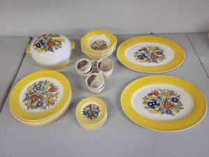 lot 2K image: American Limoges Triumph Bermuda-T Dinnerware Set with Yellow Floral Pattern
