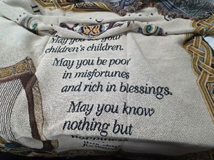 lot 16T image: Decorative Irish Blessing Throw & Colorful Floral Quilt Set