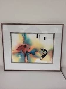 lot 34S image: Framed Watercolor Artwork by Betty DaBman Featuring Kokopelli Motif