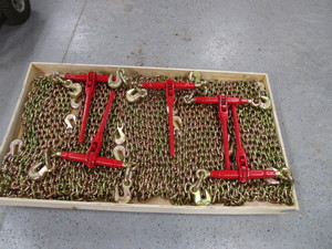 lot 158 image: LandHonor (5) 38-12 9200lb Ratchet Load Binders & (10) 20 38 G70 Chains