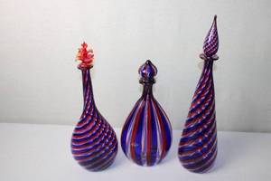 lot 9 image: Set of 3 Murano Style Art Glass Decanters with Stoppers