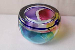 Ken Applebaum Signed Art Glass Bowl with Multicolor Swirl