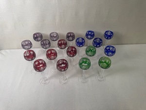 lot 26 image: Set of 19 Colored Cut to Clear Crystal Wine Glasses