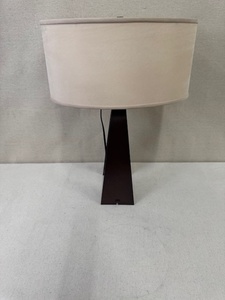 lot 39 image: Modern Table Lamp with Brown Geometric Base and Cream Shade