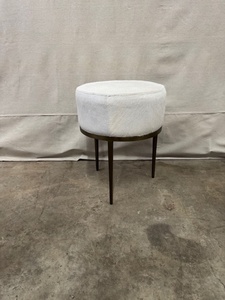 lot 42 image: Studio A Home Modern Upholstered White Round Stool with Metal Legs