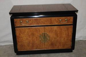 lot 48 image: Mid-Century Modern Wood Sideboard Buffet with Brass Hardware