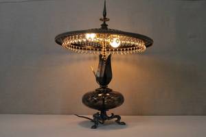 lot 57 image: Vintage Art Deco Glass and Metal Table Lamp with Crystal Accents