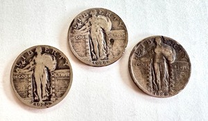 lot 9B image: 1926, 1928, and 1929 Standing Liberty Silver Quarters Set