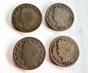 lot 10C image: Set of 4 Liberty Head V Nickels 1887, 1889, 1906, 1912