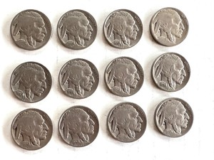 lot 11C image: Set of 12 Vintage Buffalo Nickels Various Dates