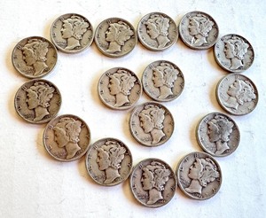 lot 14R image: Set of 16 Circulated Mercury Dimes Assorted Dates