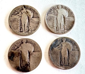 lot 20B image: Set of 4 Standing Liberty Quarters with Visible 1929 Date
