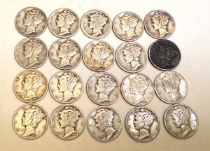 lot 26B image: Lot of 20 Circulated Mercury Dimes Mixed Dates