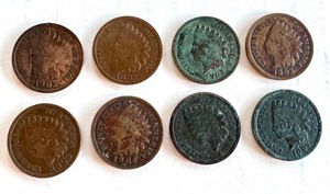 lot 37B image: Lot of 8 Circulated Indian Head Pennies 1889-1907
