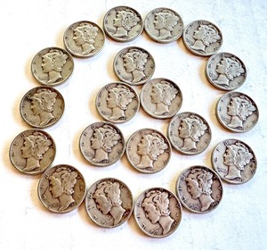 lot 37R image: Lot of 20 Circulated Mercury Dimes Assorted Years