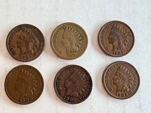 lot 39B image: Collection of 6 Indian Head Pennies 1860-1908