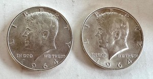lot 42B image: Pair of 1964-D Kennedy Half Dollar Coins