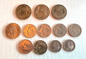 lot 43B image: Collection of 12 Mexican Peso and Centavos Coins, Circulated Condition