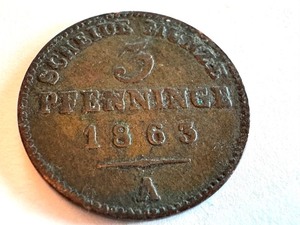 lot 44B image: 1863 Prussian 3 Pfennige Copper Coin