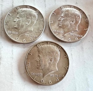 lot 45B image: Set of 3 1964 Kennedy Half Dollar Coins, 2 D Mint