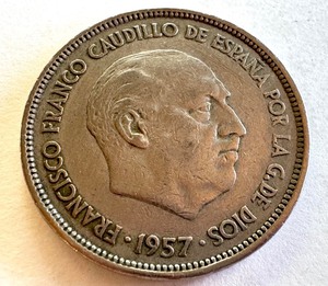 lot 49C image: Spain 1957 25 Pesetas Francisco Franco Coin