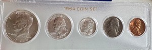 lot 51B image: 1964 US Coin Set in Whitman Holder - Kennedy Half Dollar, Quarter, Dime, Nickel, Penny