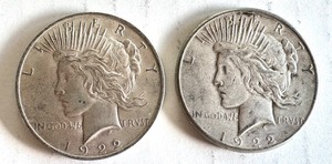 lot 52B image: Pair of 1922 Peace Silver Dollars